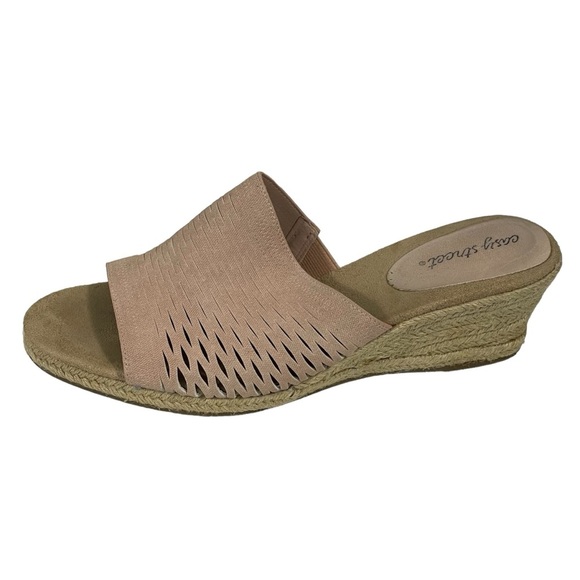 Easy Street Sz 12 Blush Pink Stretch Comfort Espadrille Wedge Slide Heel Shoe - Picture 5 of 12